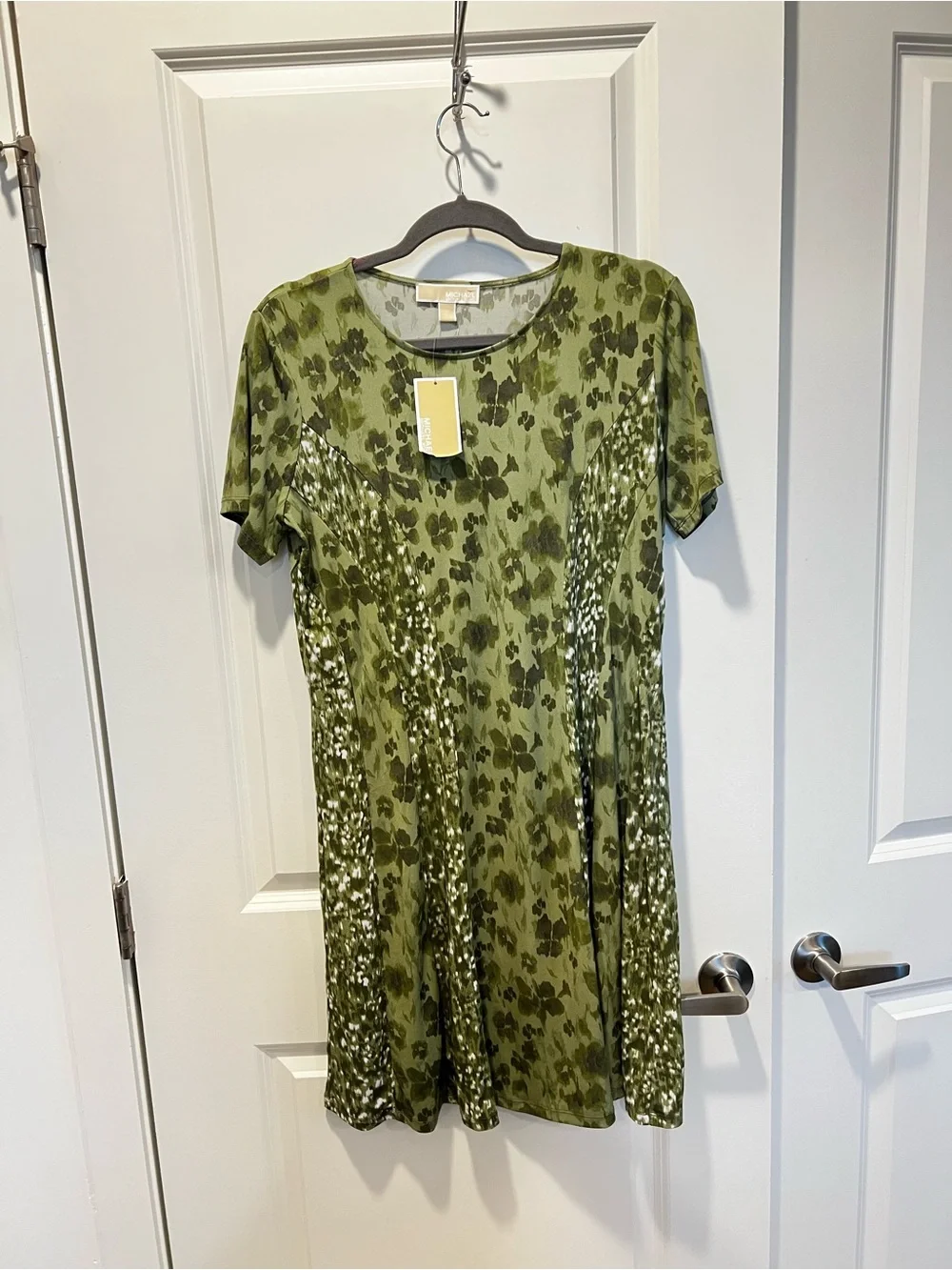 Michael Kors Olive Green Short-Sleeve Printed A-Line Dress